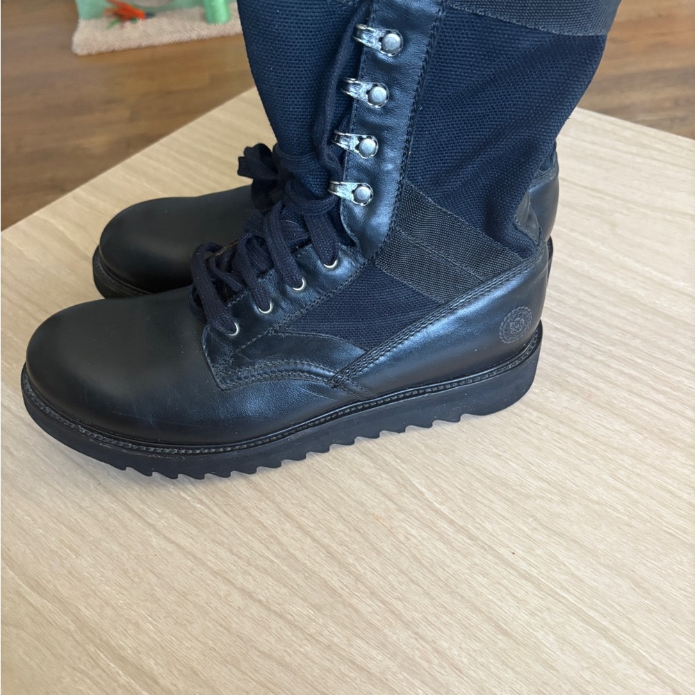 Black Leather And Canvas Ranch Road Boots